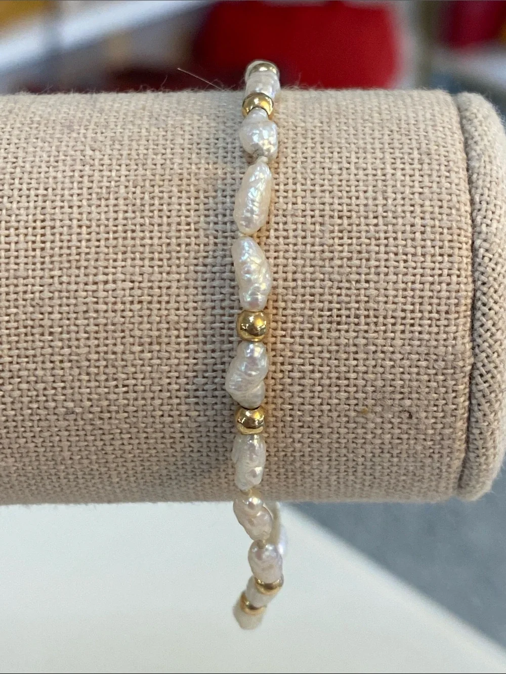 Cultured Pearl and Gold Bead Bracelet - White Pearls